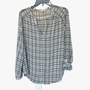Philosophy Blouse Large Long Sleeve Button Up Sheer Plaid